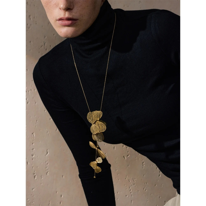 Colier Dora, auriu, cu pandantiv lung model fluture, din oțel inoxidabil placat cu aur 18K - Colecția Glamour [5]