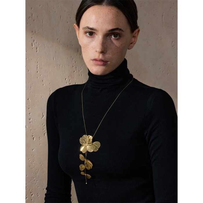 Colier Dora, auriu, cu pandantiv lung model fluture, din oțel inoxidabil placat cu aur 18K - Colecția Glamour [3]