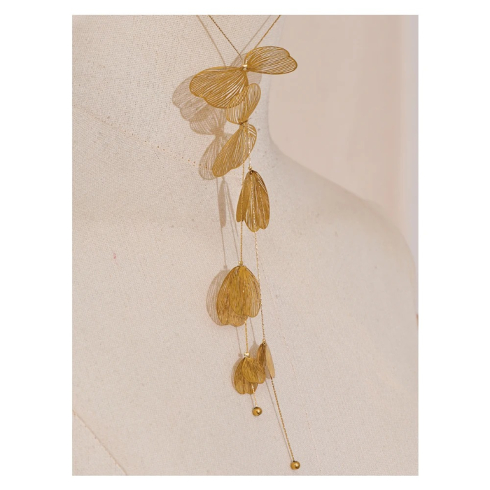 Colier Dora, auriu, cu pandantiv lung model fluture, din oțel inoxidabil placat cu aur 18K - Colecția Glamour [6]