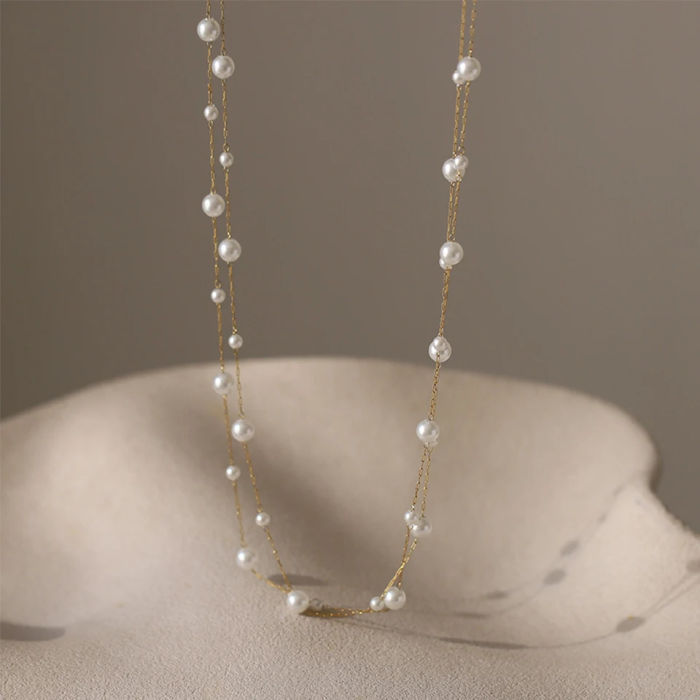 Colier Dora, auriu, cu perle, în 2 straturi, din oțel inoxidabil - Colecția Universe of Pearls [2]