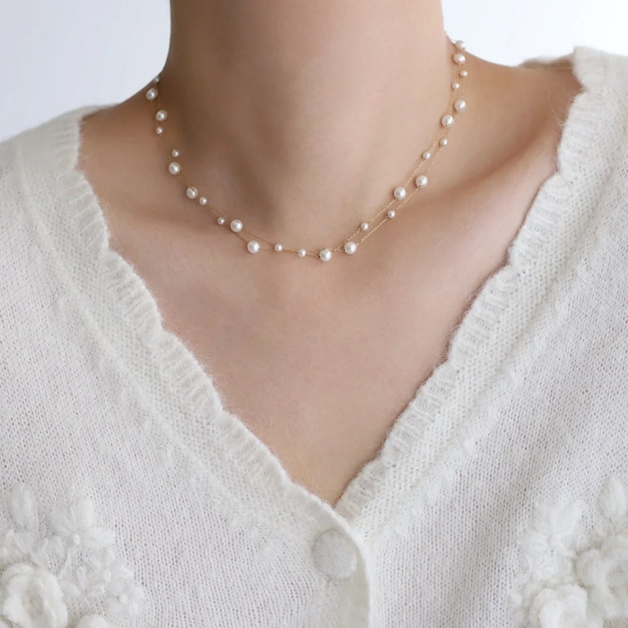 Colier Dora, auriu, cu perle, în 2 straturi, din oțel inoxidabil - Colecția Universe of Pearls [4]