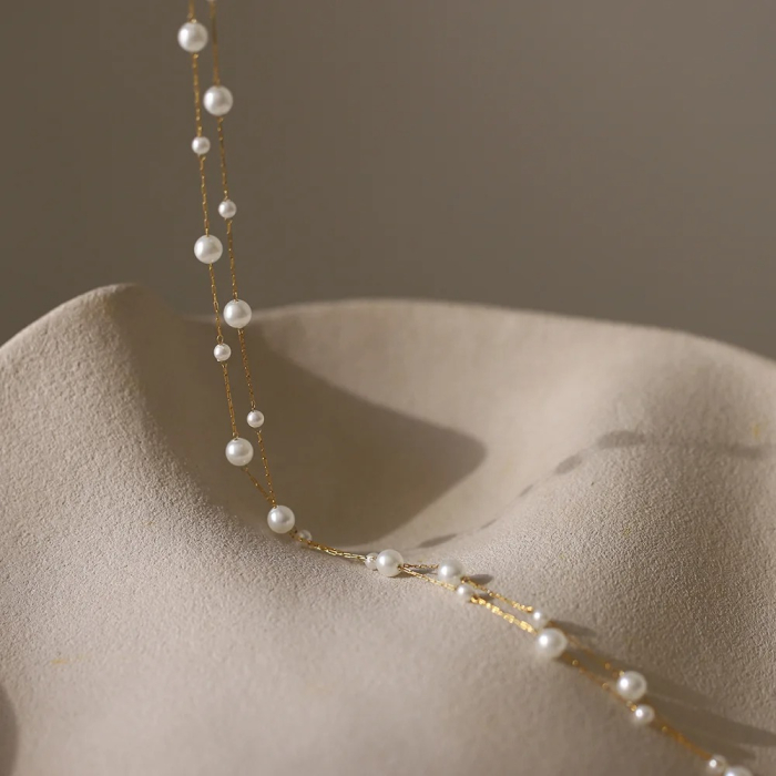 Colier Dora, auriu, cu perle, în 2 straturi, din oțel inoxidabil - Colecția Universe of Pearls [3]