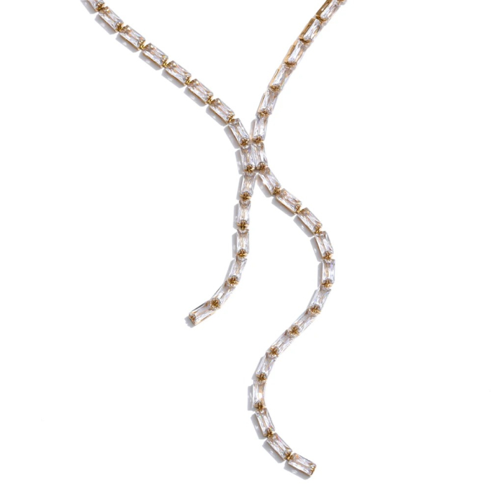 Colier tennis Elma, auriu, cu pandantiv lung, din oțel inoxidabil placat cu aur 18K [1]