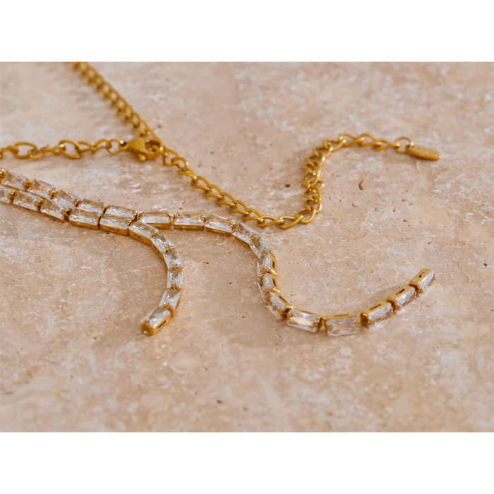 Colier tennis Elma, auriu, cu pandantiv lung, din oțel inoxidabil placat cu aur 18K [2]