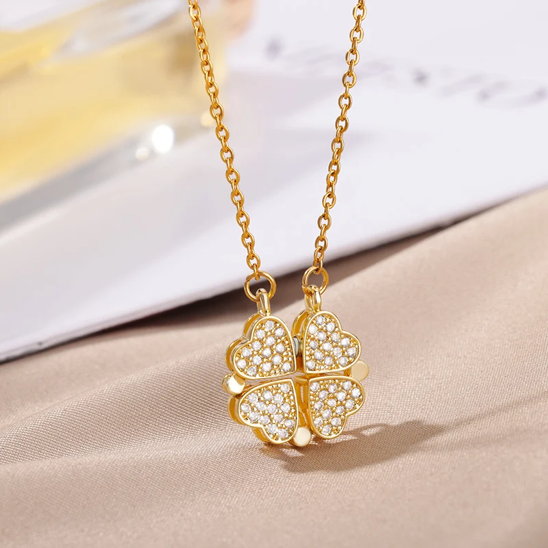 Colier Clover, auriu, din oțel inoxidabil placat cu aur 18K, cu pandantiv în formă de trifoi [2]