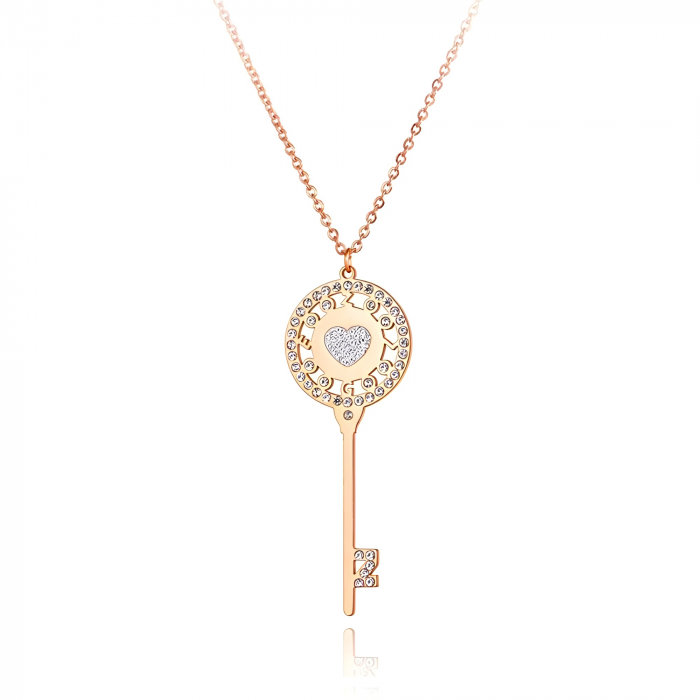 Colier Azalea, auriu rose, din oțel inoxidabil placat cu aur 18K, cu pandantiv în formă de cheie - Colecția Parisian [1]