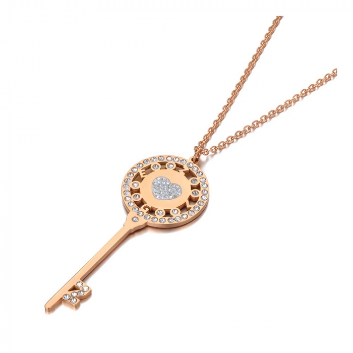 Colier Azalea, auriu rose, din oțel inoxidabil placat cu aur 18K, cu pandantiv în formă de cheie - Colecția Parisian [2]