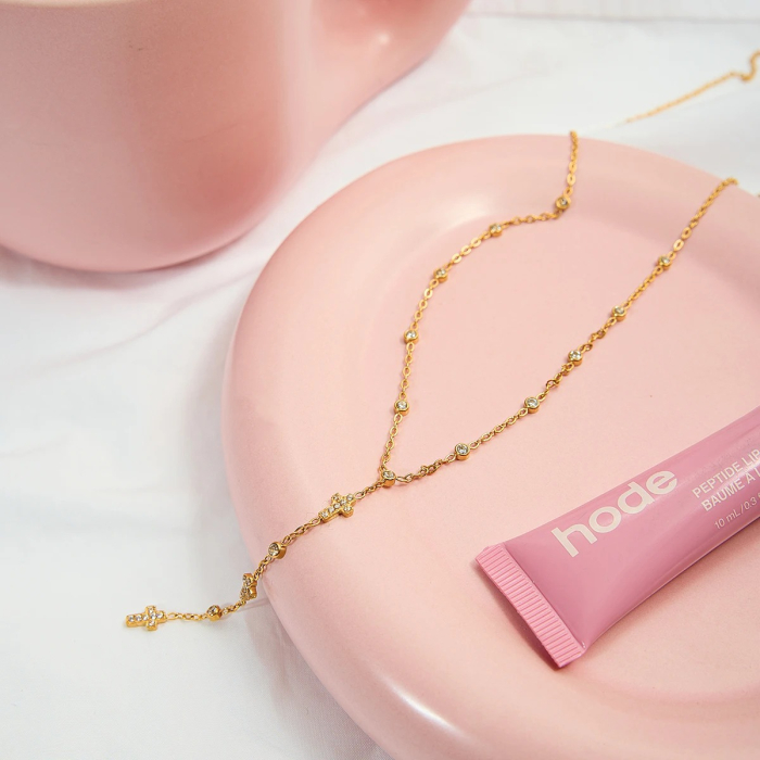 Colier Enya, auriu, cu pandantiv lung model cruce, din oțel inoxidabil placat cu aur 18K [4]