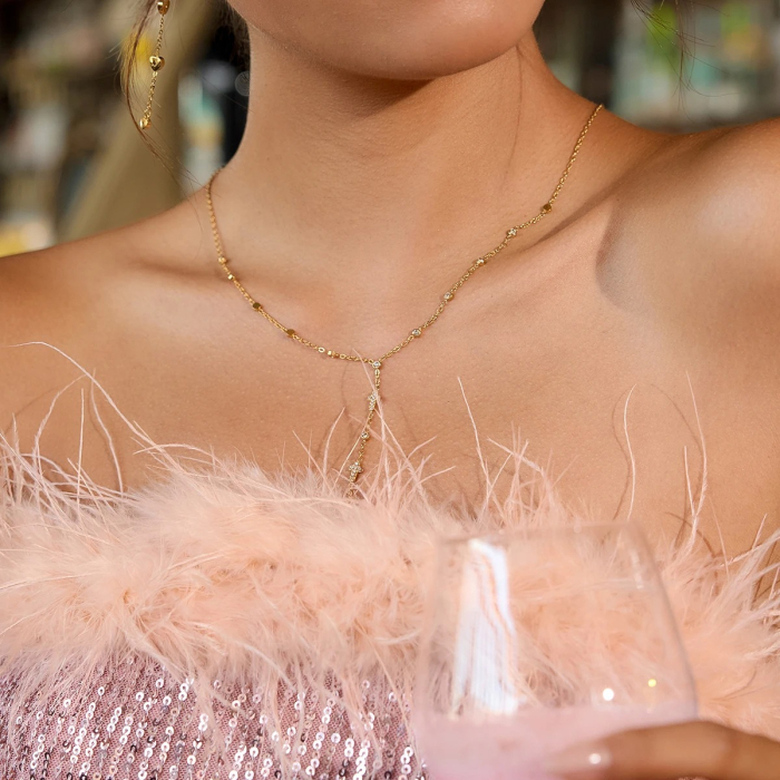 Colier Enya, auriu, cu pandantiv lung model cruce, din oțel inoxidabil placat cu aur 18K [3]