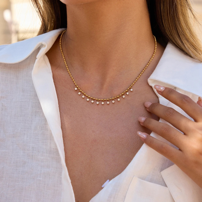 Colier Eva, auriu, din oțel inoxidabil placat cu aur 18K, cu pandantiv din zirconiu [2]