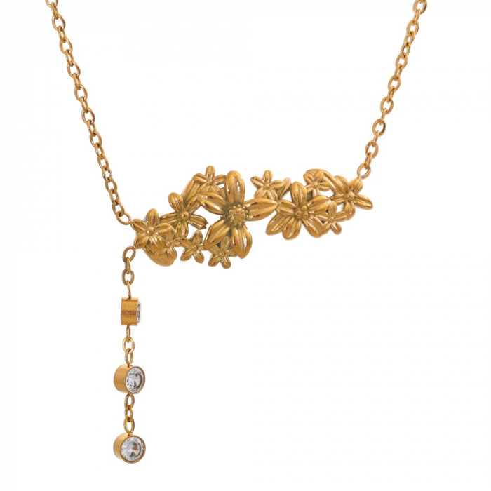 Colier Amaris, auriu, cu pandantiv floral, din oțel inoxidabil placat cu aur 18K [1]