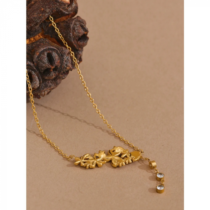Colier Amaris, auriu, cu pandantiv floral, din oțel inoxidabil placat cu aur 18K [4]
