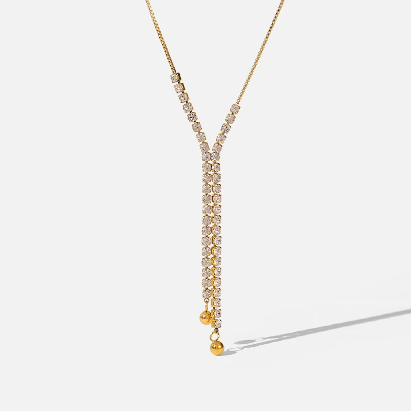 Colier Kamila, auriu, din oțel inoxidabil placat cu aur 18K, decorat cu zirconiu [6]