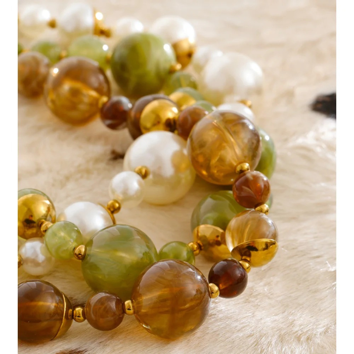 Colier Gemma, handmade, cu margele și montura aurie, din oțel inoxidabil placat cu aur 18K [4]