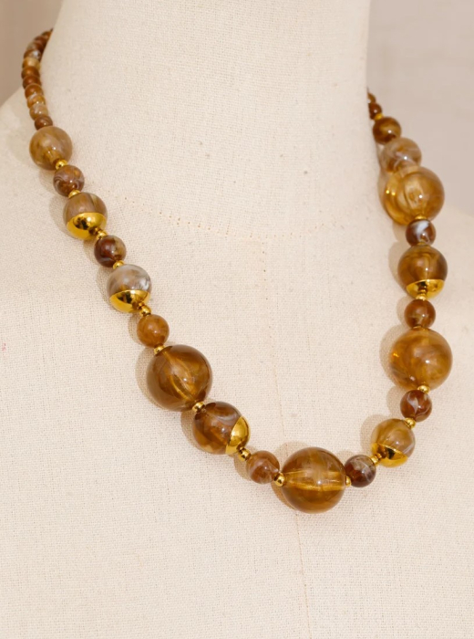 Colier Gemma, handmade, cu margele și montura aurie, din oțel inoxidabil placat cu aur 18K [3]