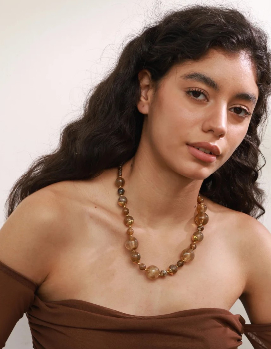 Colier Gemma, handmade, cu margele și montura aurie, din oțel inoxidabil placat cu aur 18K [2]