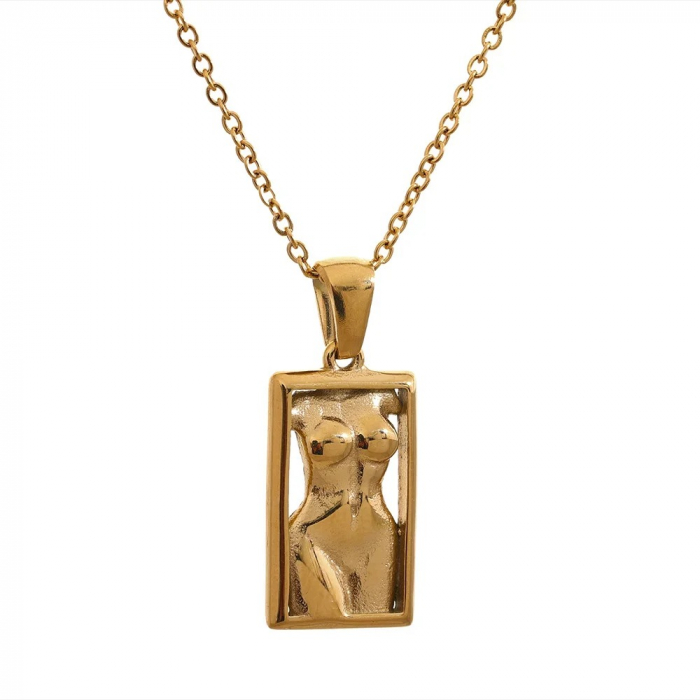 Colier Jadis, auriu, din oțel inoxidabil placat cu aur 18K, cu pandantiv bust feminin [1]