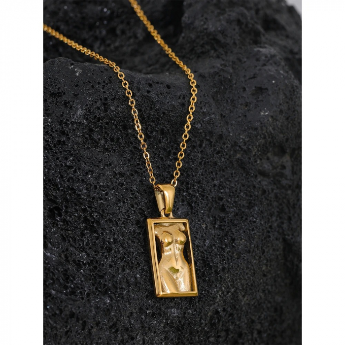 Colier Jadis, auriu, din oțel inoxidabil placat cu aur 18K, cu pandantiv bust feminin [2]