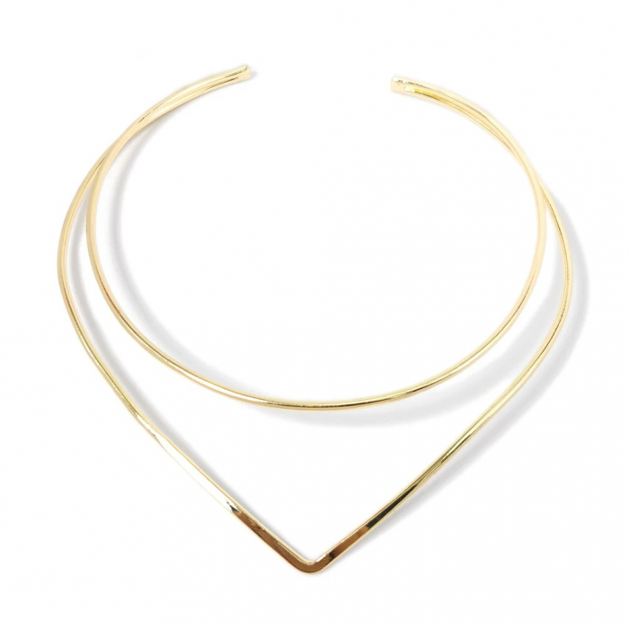 Colier Averie, auriu, în 2 straturi, cu model geometric, tip choker, ajustabil [1]