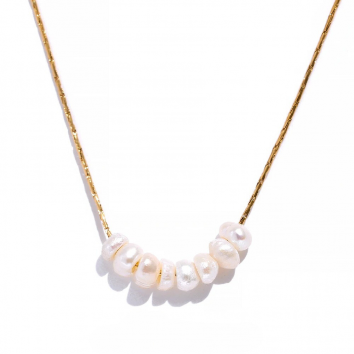 Colier Cynthia, auriu, din oțel inoxidabil și perle naturale de cultură, placat cu aur 18K - Colecția Universe of Pearls [1]