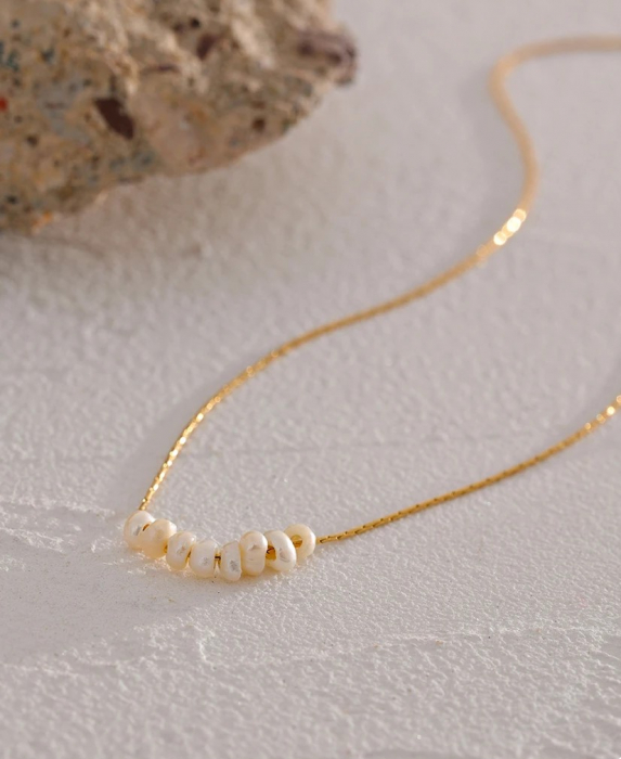 Colier Cynthia, auriu, din oțel inoxidabil și perle naturale de cultură, placat cu aur 18K - Colecția Universe of Pearls [5]