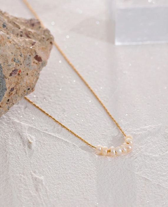 Colier Cynthia, auriu, din oțel inoxidabil și perle naturale de cultură, placat cu aur 18K - Colecția Universe of Pearls [2]