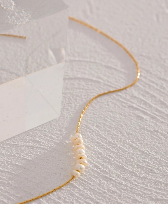 Colier Cynthia, auriu, din oțel inoxidabil și perle naturale de cultură, placat cu aur 18K - Colecția Universe of Pearls [3]