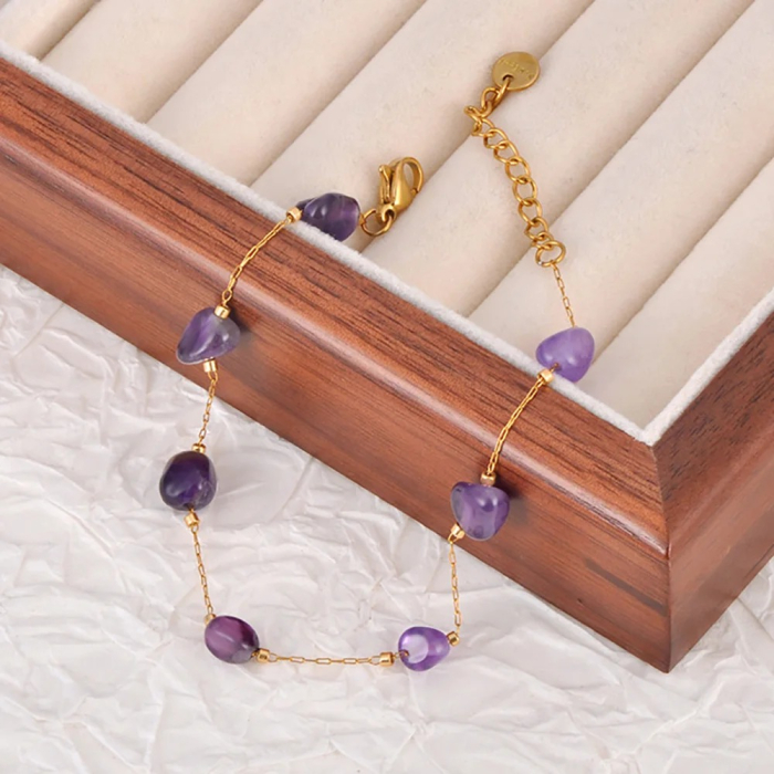 Bratara Laramie, aurie, cu pietre naturale, din oțel inoxidabil placat cu aur 18K [3]