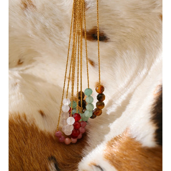 Colier Lara, auriu, cu pietre naturale, din oțel inoxidabil placat cu aur 18K [2]