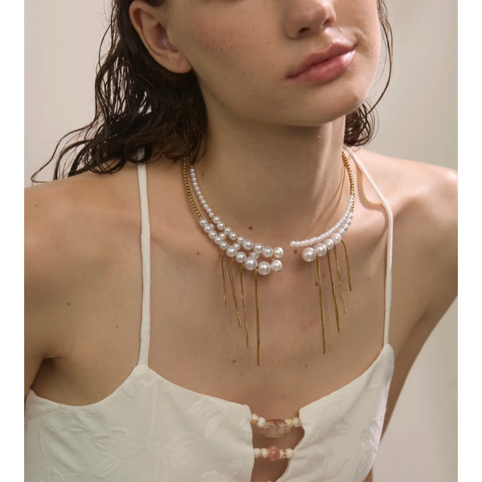 Colier Selma, auriu, cu perle și mărgele, din oțel inoxidabil placat cu aur 18K - Colecția Universe of Pearls [4]