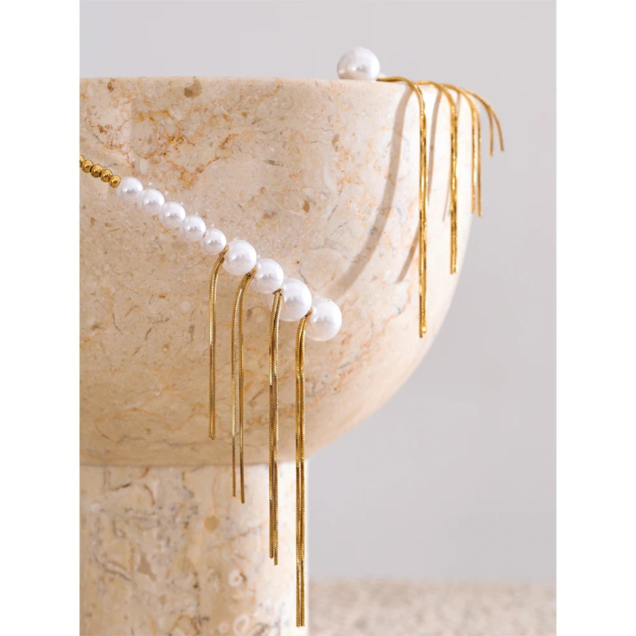 Colier Selma, auriu, cu perle și mărgele, din oțel inoxidabil placat cu aur 18K - Colecția Universe of Pearls [5]