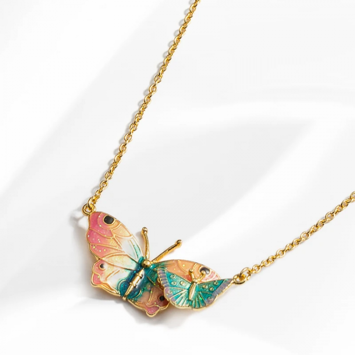 Colier Butterfly, auriu, placat cu aur 18K, din email pictat manual - Colecția Fable [2]