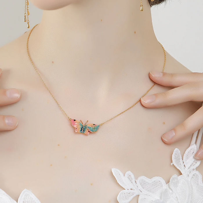 Colier Butterfly, auriu, placat cu aur 18K, din email pictat manual - Colecția Fable [3]