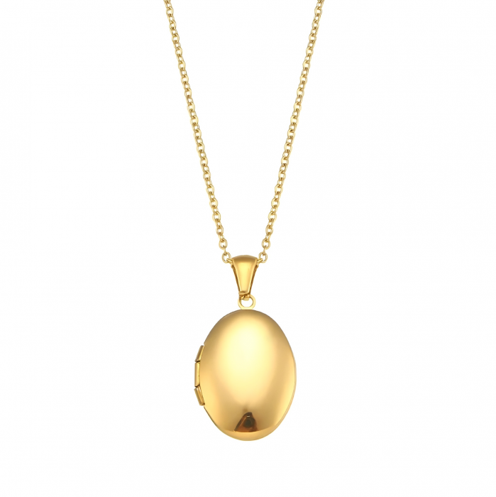 Colier Rhodes, auriu, din oțel inoxidabil placat cu aur 18K, cu pandantiv care se deschide (locket) [1]