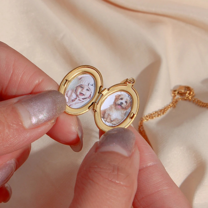 Colier Rhodes, auriu, din oțel inoxidabil placat cu aur 18K, cu pandantiv care se deschide (locket) [6]