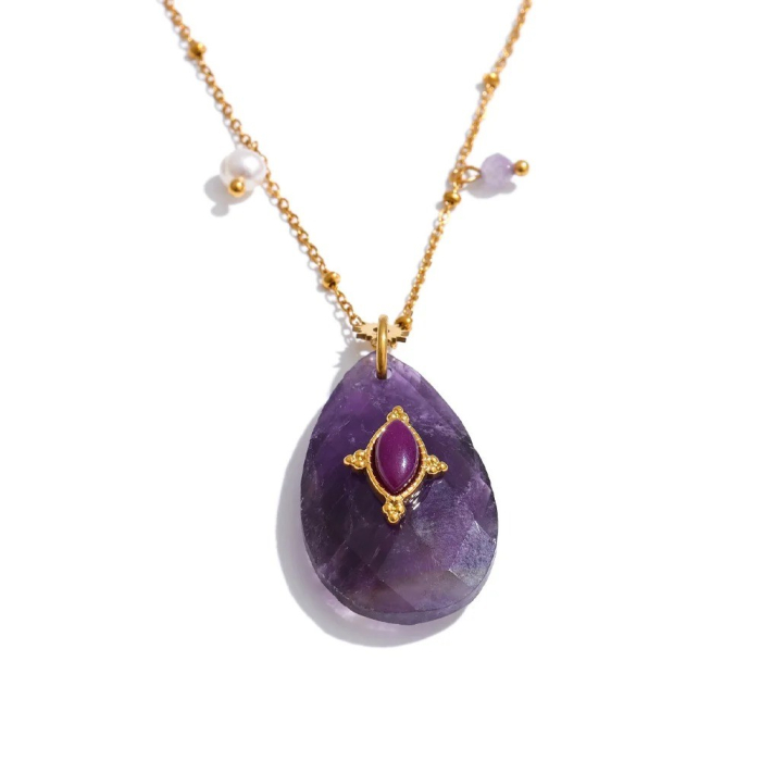 Colier Moon, auriu, din pietre naturale și oțel inoxidabil placat cu aur 18K [2]