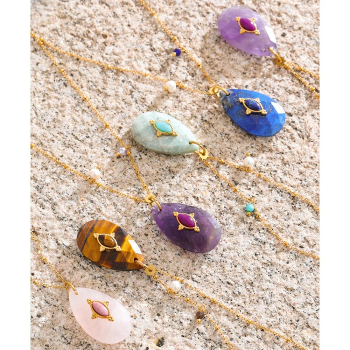 Colier Moon, auriu, din pietre naturale și oțel inoxidabil placat cu aur 18K [3]