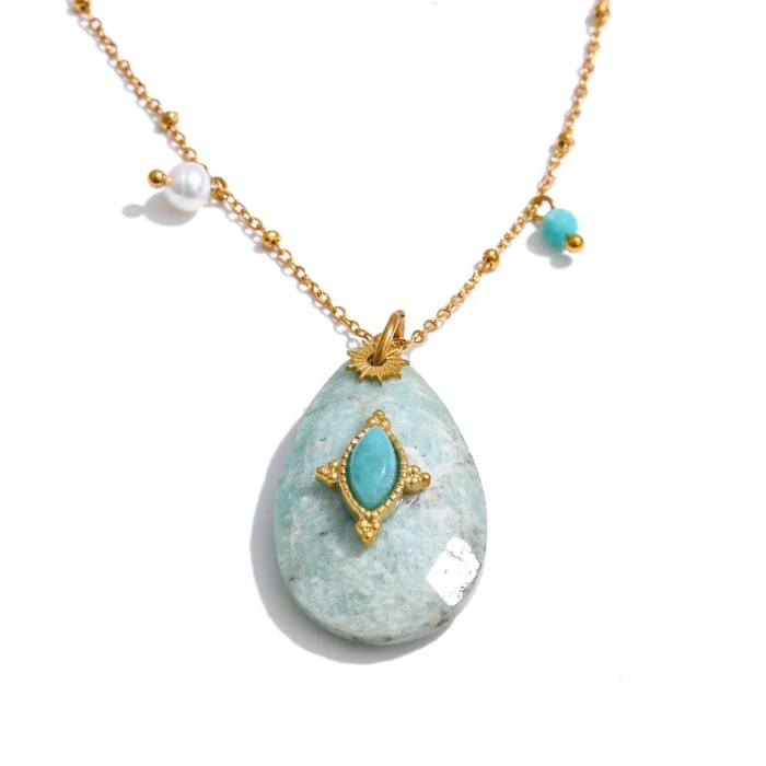 Colier Moon, auriu, din pietre naturale și oțel inoxidabil placat cu aur 18K [2]