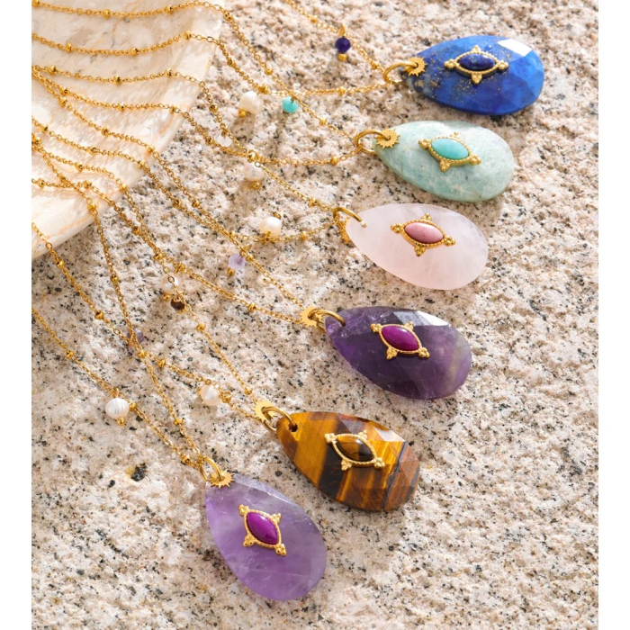 Colier Moon, auriu, din pietre naturale și oțel inoxidabil placat cu aur 18K [3]