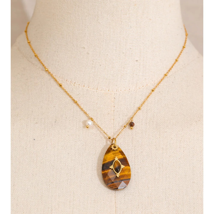 Colier Moon, auriu, din pietre naturale și oțel inoxidabil placat cu aur 18K [5]