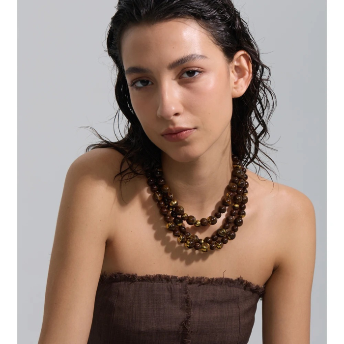 Colier Myia, auriu, cu margele, din otel inoxidabil placat cu aur 18K [3]