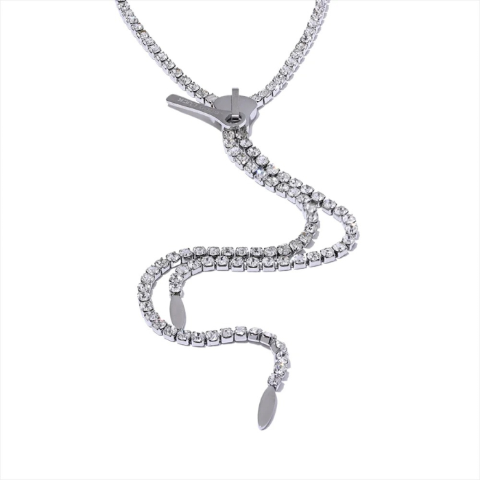 Colier tennis Nida, argintiu, lung, din oțel inoxidabil placat cu aur 18K [1]