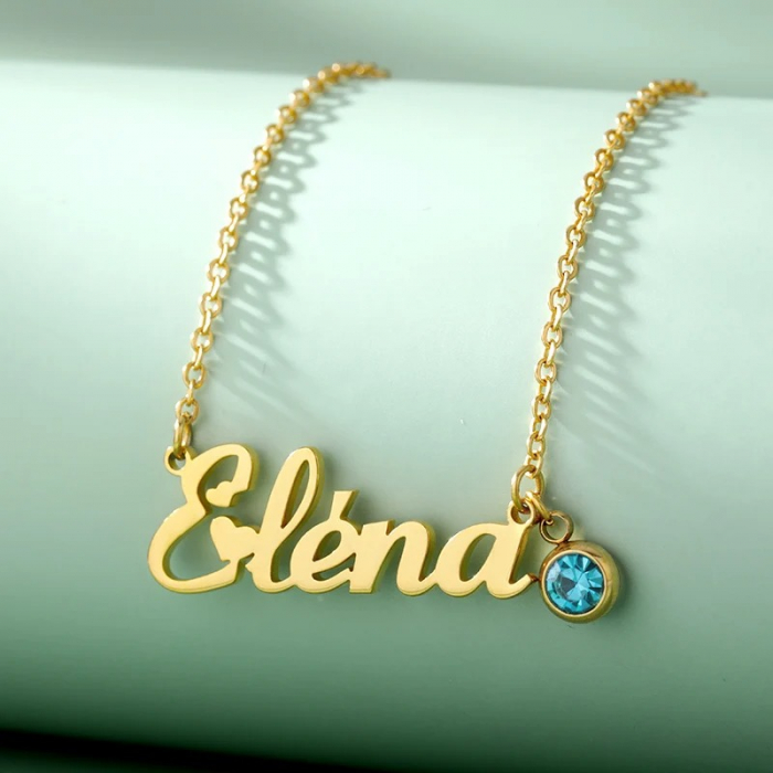 Colier personalizat Aria, cu Piatra lunii de naștere, din oțel inoxidabil placat cu aur 18K [2]