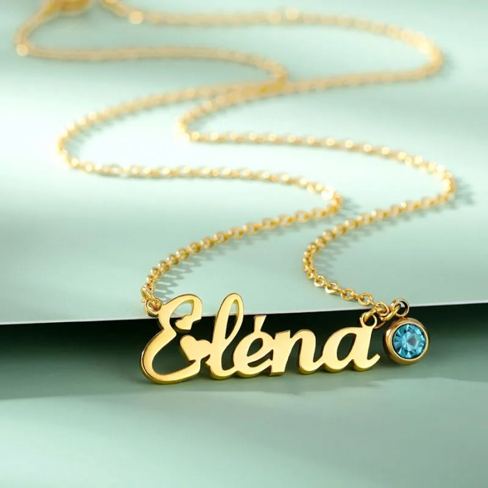 Colier personalizat Aria, cu Piatra lunii de naștere, din oțel inoxidabil placat cu aur 18K [4]