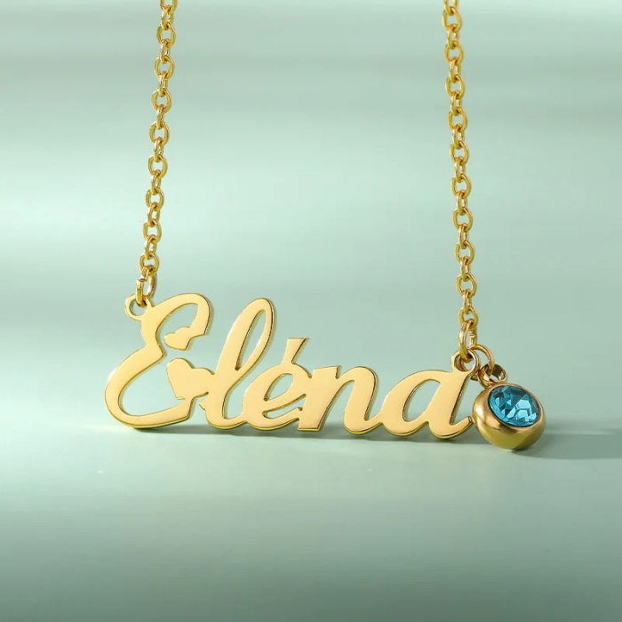 Colier personalizat Aria, cu Piatra lunii de naștere, din oțel inoxidabil placat cu aur 18K [3]
