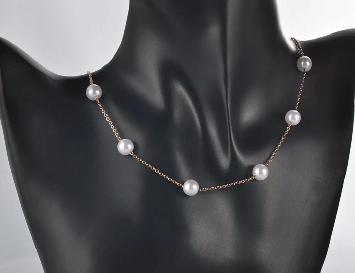 Colier Chelsey, auriu rose, cu perle, din oțel inoxidabil placat cu aur 18K - Colecția Parisian [3]