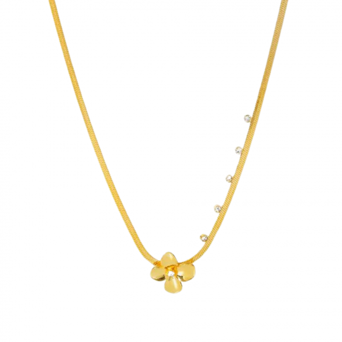Colier Rylee, auriu, din oțel inoxidabil placat cu aur 18K, cu model floral [1]