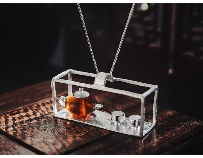 Colier Tea Time, din argint, cu pandantiv dreptunghiular - Colecția Metamorphosis [2]