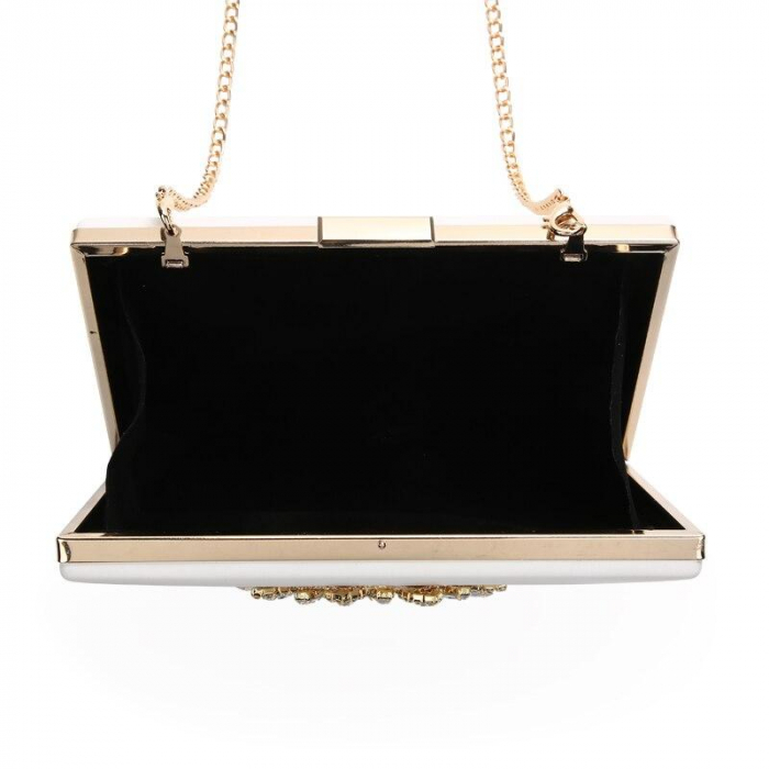 Geantă clutch de ocazie Clementine, albă, decorată cu pietre în formă de soare [4]