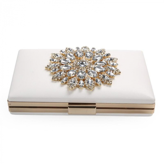 Geantă clutch de ocazie Clementine, albă, decorată cu pietre în formă de soare [2]